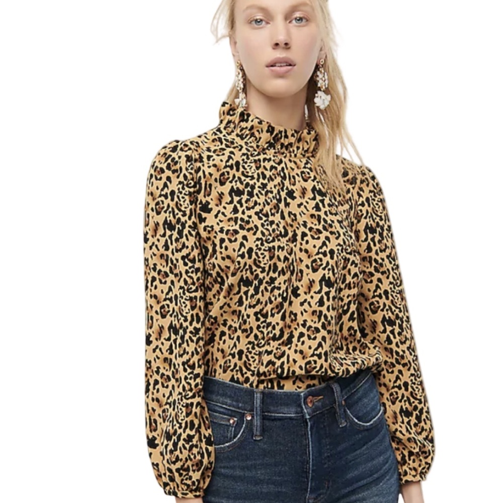 J. Crew Crepe Long Sleeve Leopard Print Blouse